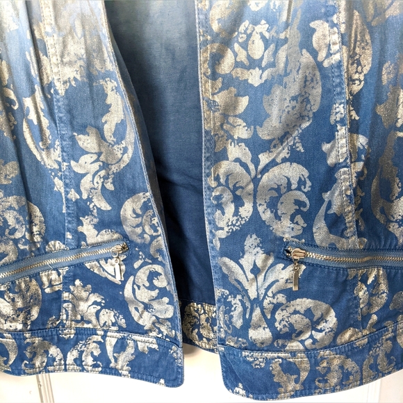 Chico's Silver Foil Ombre Women's Jean Jacket - Picture 3 of 9